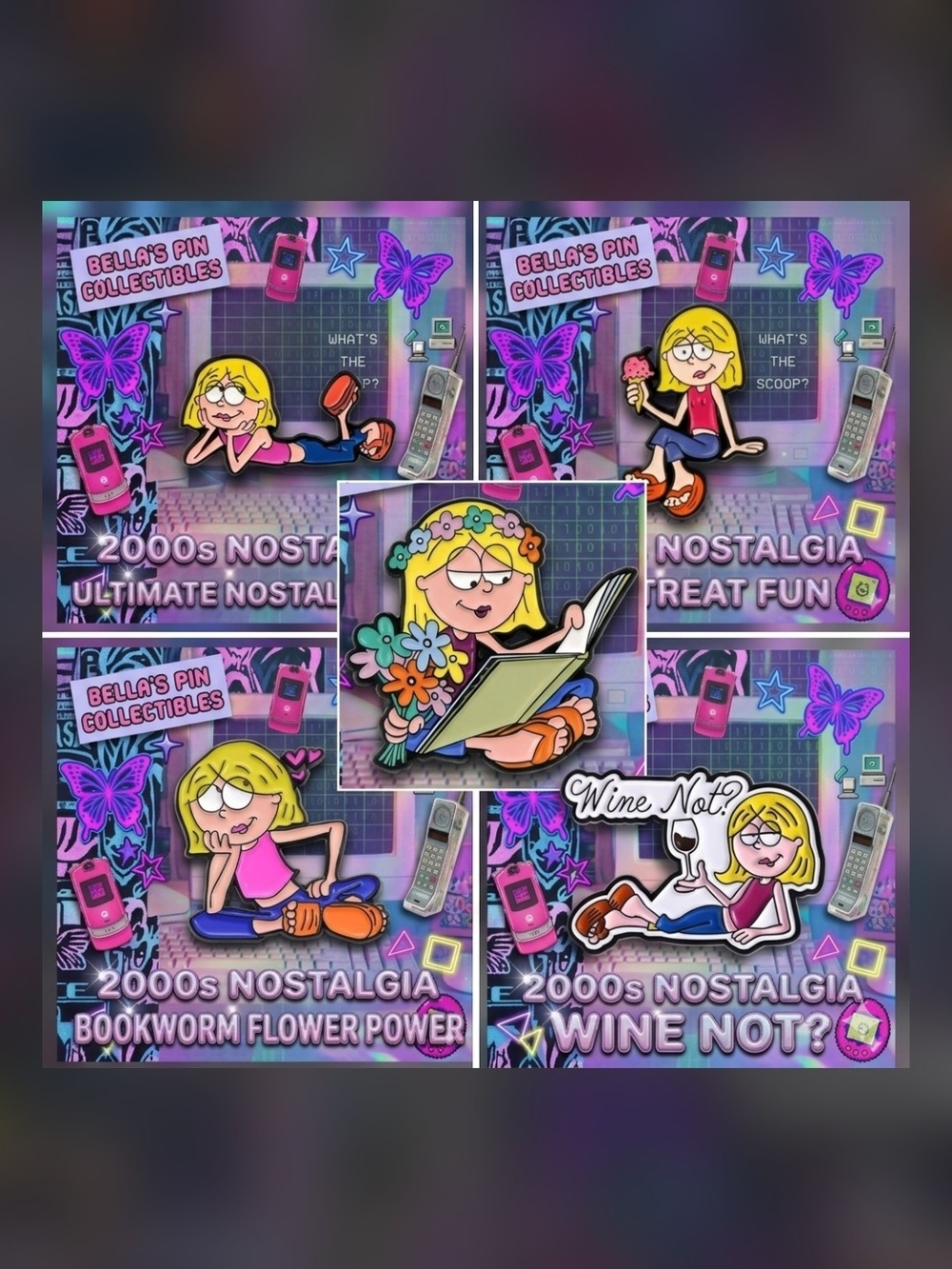 ​✨Set Of 5 NEW Lizzie McGuire Enamel Pin Collection! 🎀 Ultimate Y2K Girlie 💅